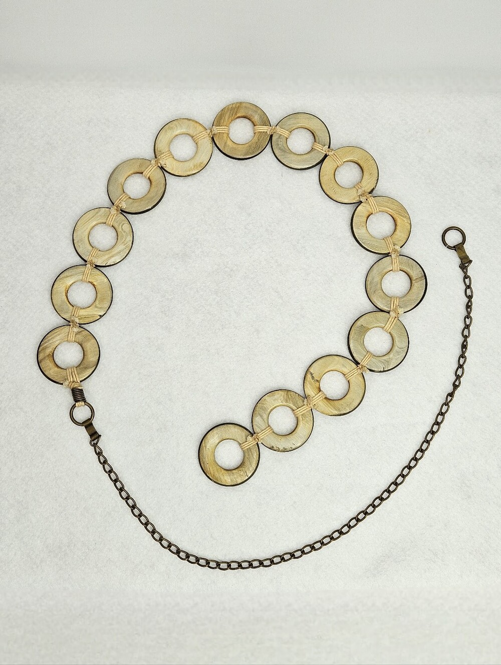 Coconut Ring Max 40" Belt Handcrafted Brass Chain Hook Makau Island Tribal - Picture 5 of 9